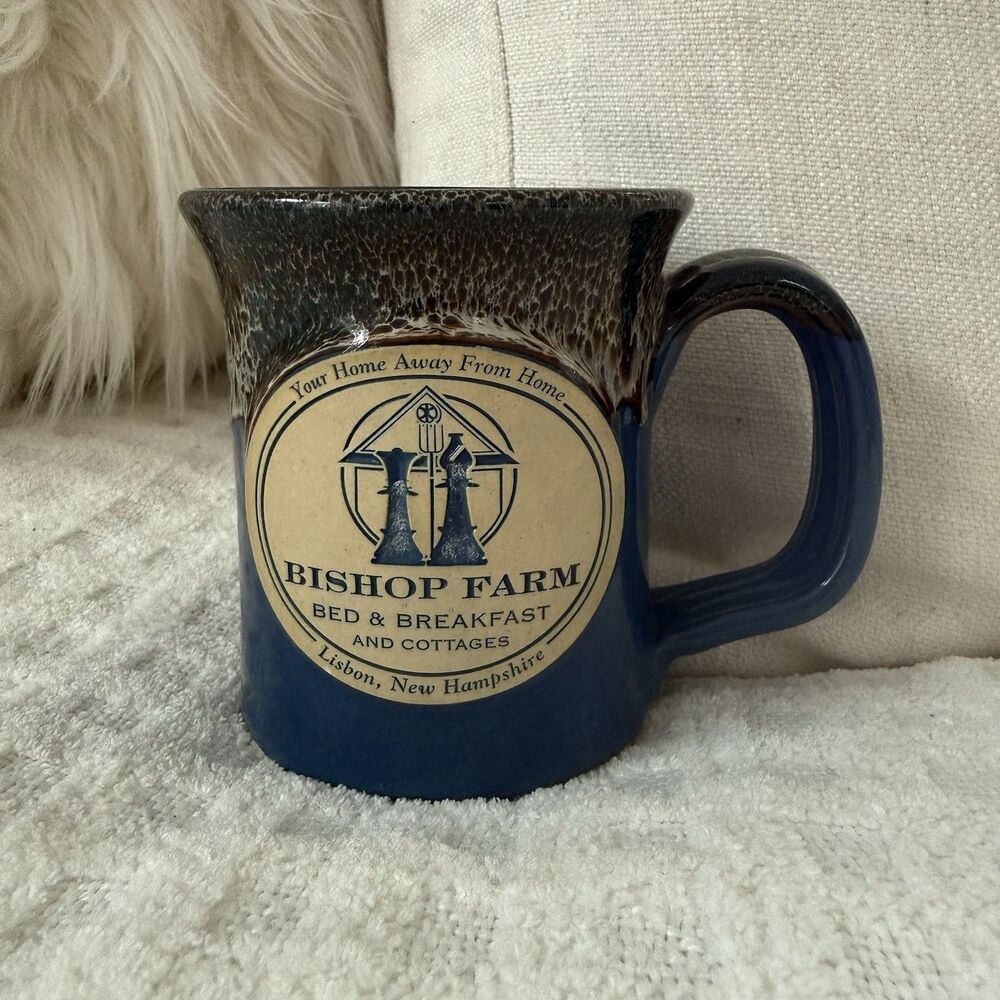 Deneen Pottery Mug 2011 Hand Thrown Bishop Farm Lisbon NH Drip Glaze Blue